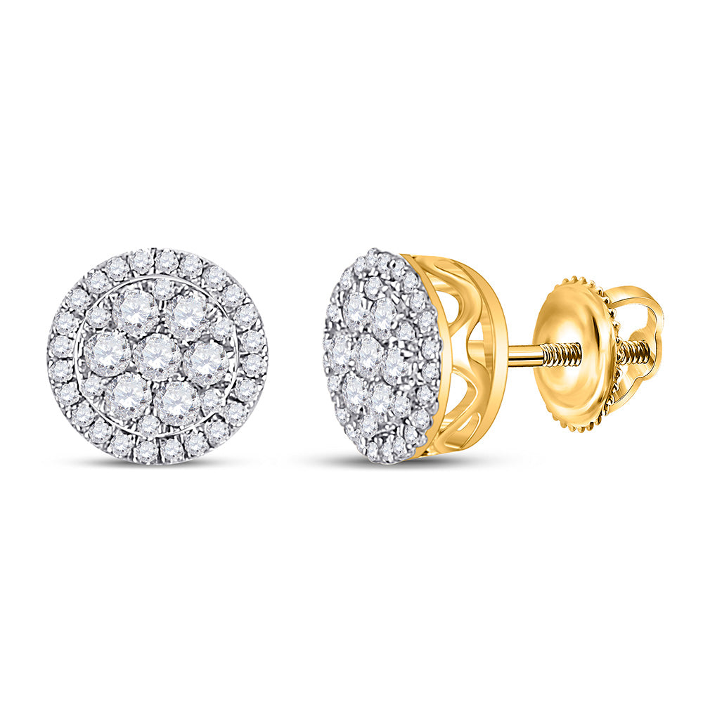 10kt Yellow Gold Womens Round Diamond Flower Cluster Earrings 3/8 Cttw