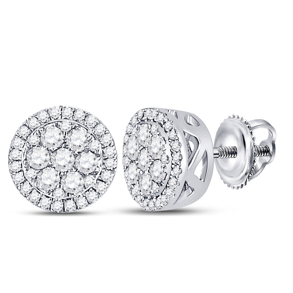 10kt White Gold Womens Round Diamond Flower Cluster Earrings 3/8 Cttw