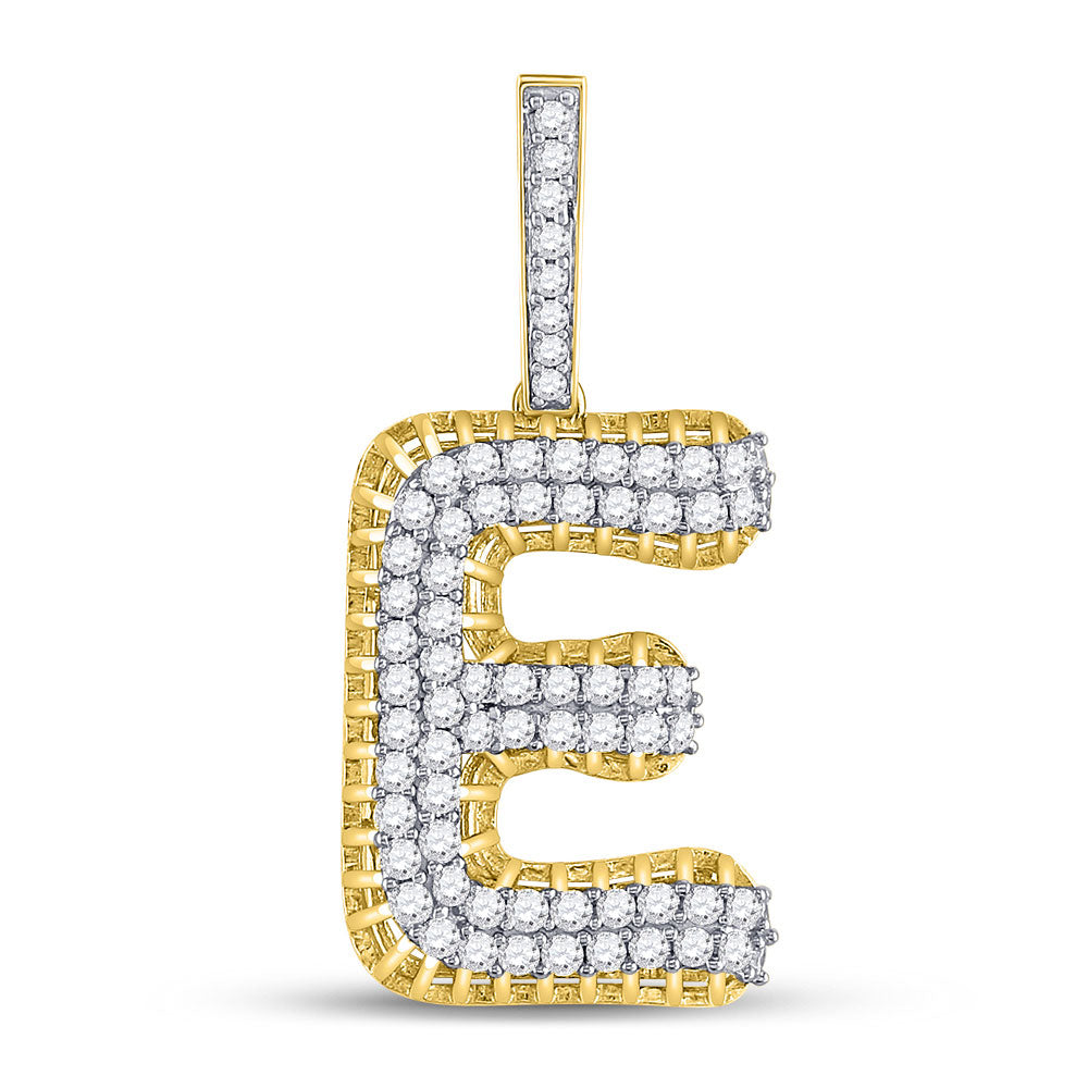 10kt Yellow Gold Mens Round Diamond E Letter Charm Pendant 1-3/8 Cttw
