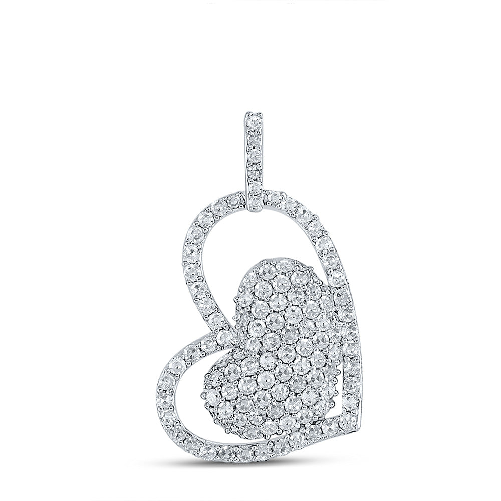14kt White Gold Womens Round Diamond Fashion Heart Pendant 5/8 Cttw