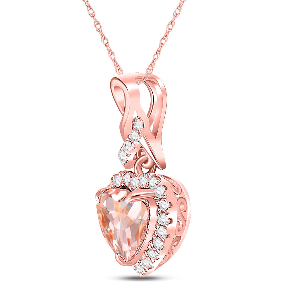 10kt Rose Gold Womens Heart Morganite Diamond Fashion Pendant 1 Cttw
