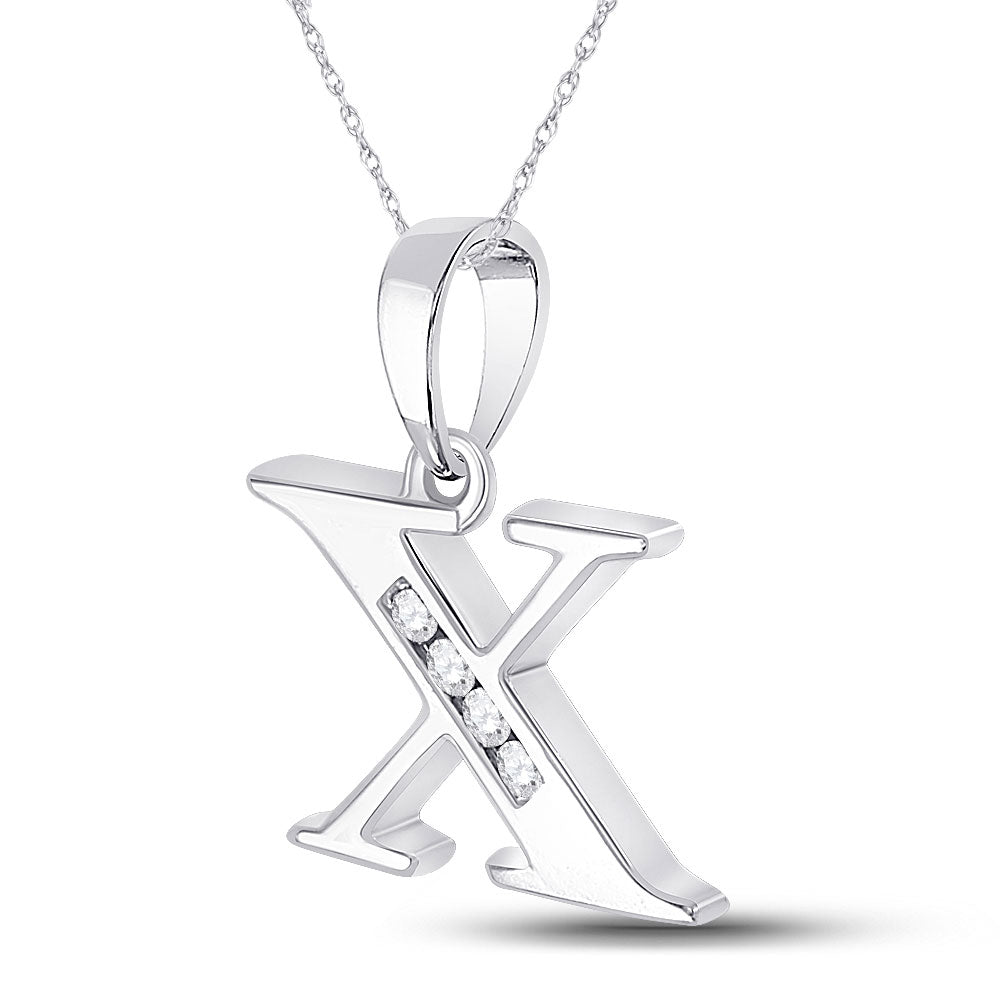10kt White Gold Womens Round Diamond X Initial Letter Pendant 1/20 Cttw