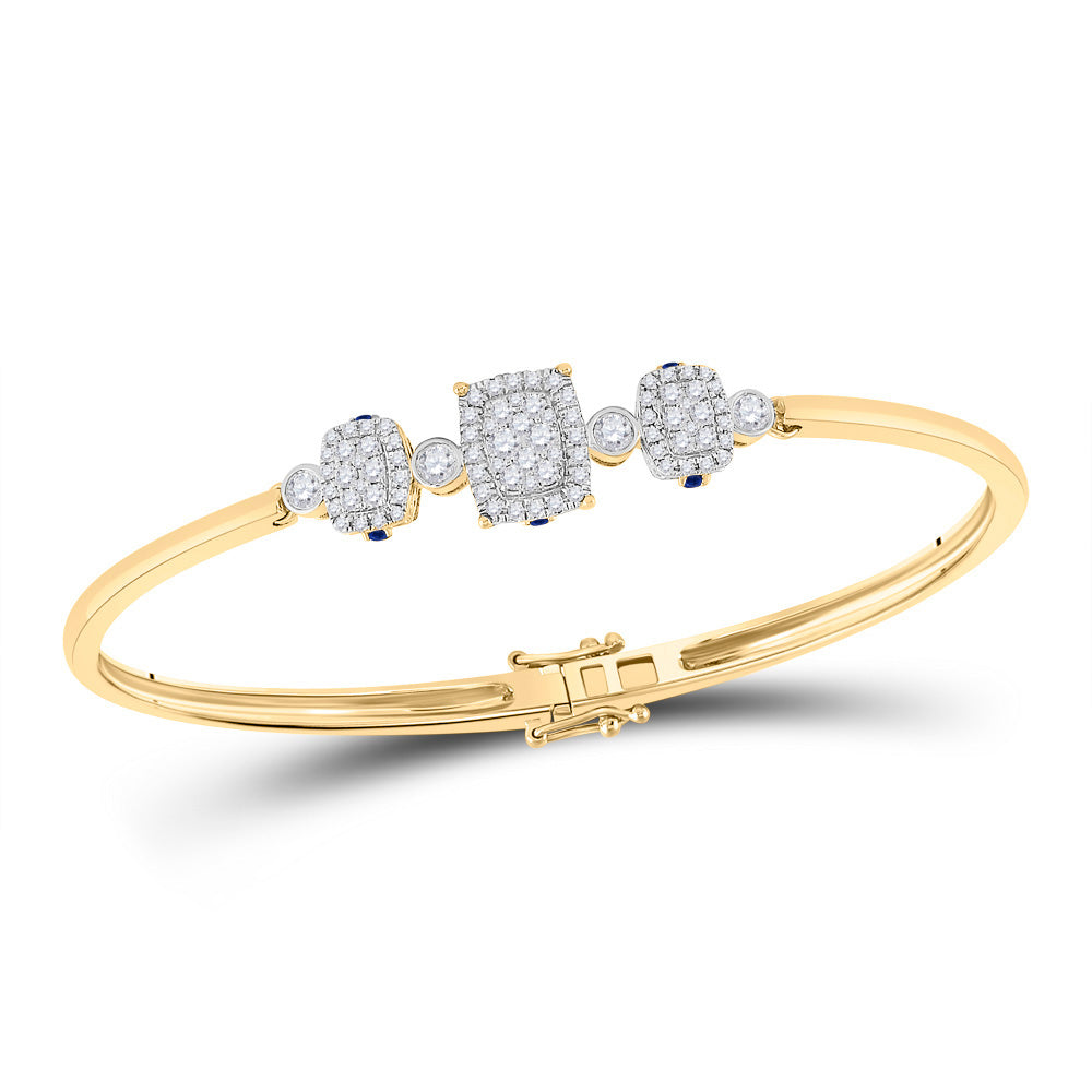 14kt Yellow Gold Womens Round Diamond Triple Cluster Bangle Bracelet 7/8 Cttw