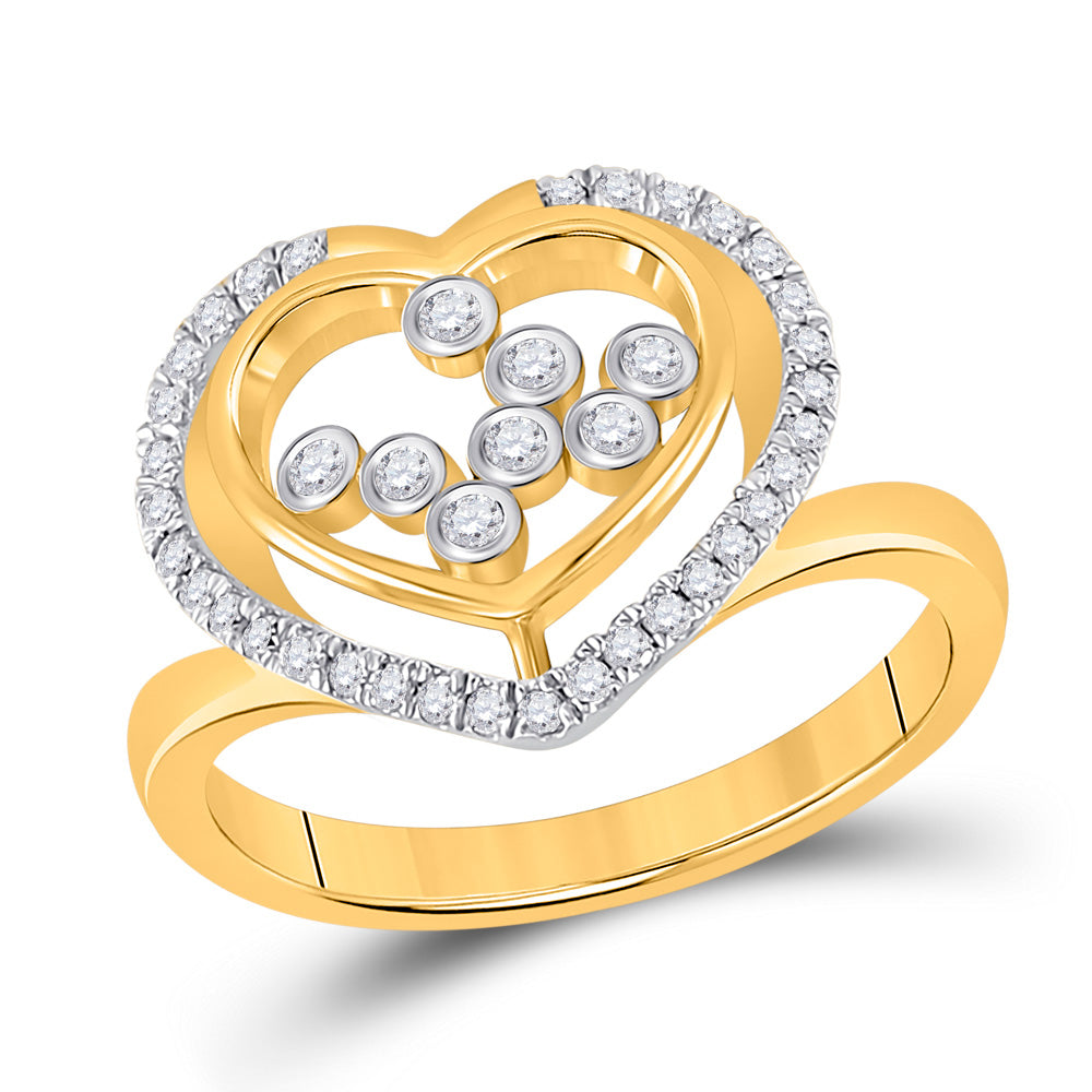 10kt Yellow Gold Womens Round Diamond Scattered Heart Ring 1/3 Cttw