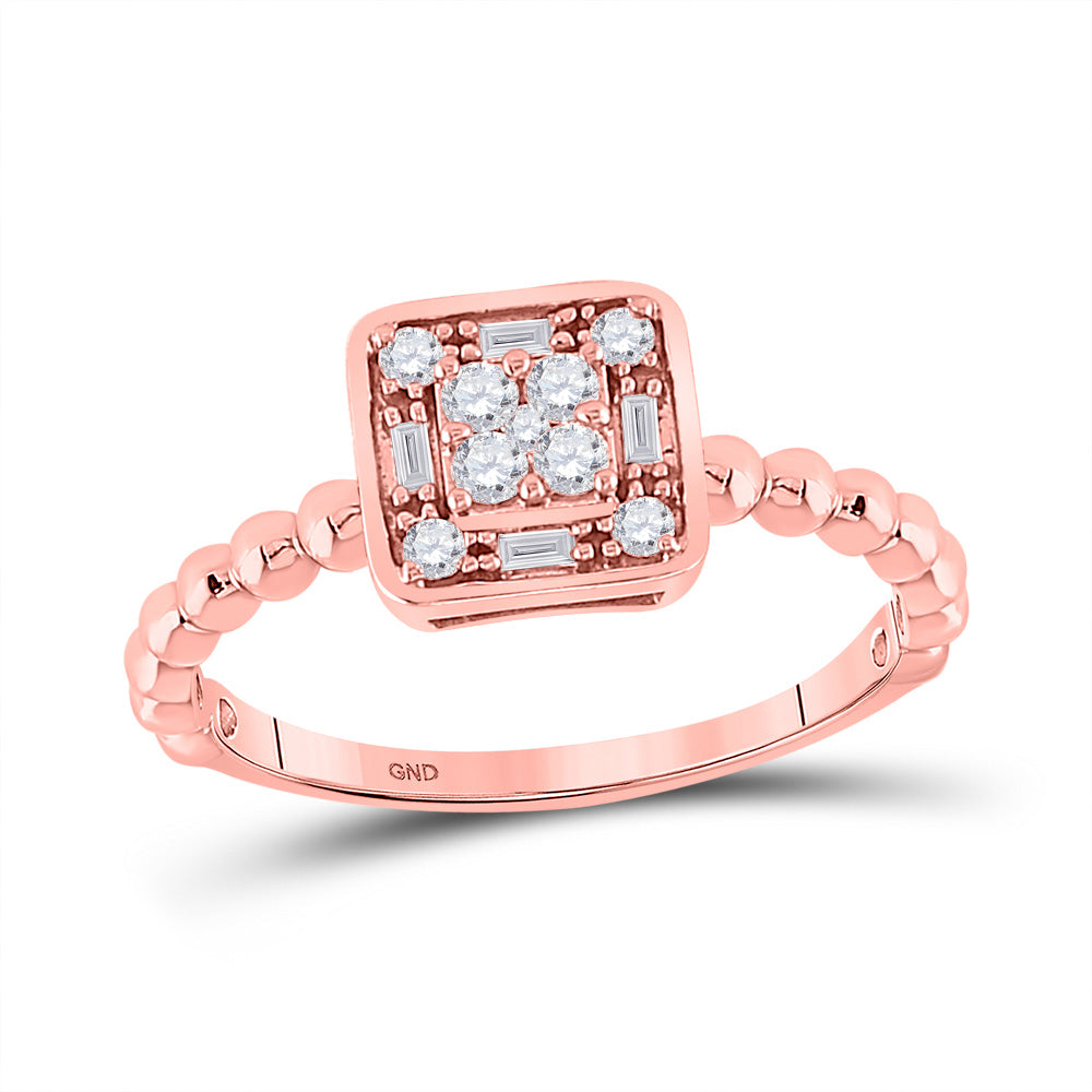 10kt Rose Gold Womens Round Diamond Square Cluster Ring 1/4 Cttw