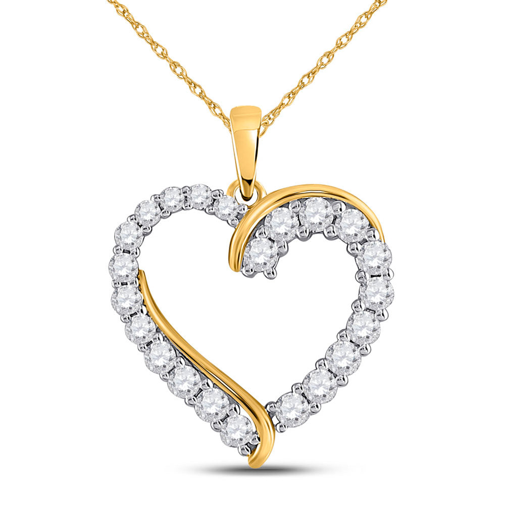 14kt Yellow Gold Womens Round Diamond Heart Pendant 1 Cttw