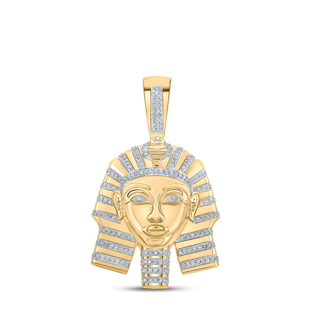 10kt Yellow Gold Mens Round Diamond Pharaoh Charm Pendant 1/2 Cttw