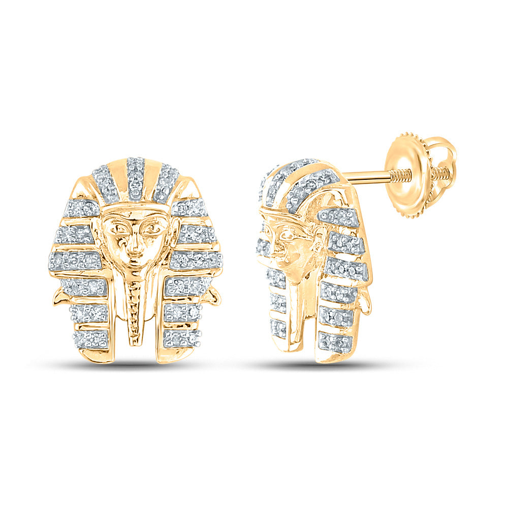 10kt Yellow Gold Womens Round Diamond Pharaoh Cluster Earrings 1/5 Cttw