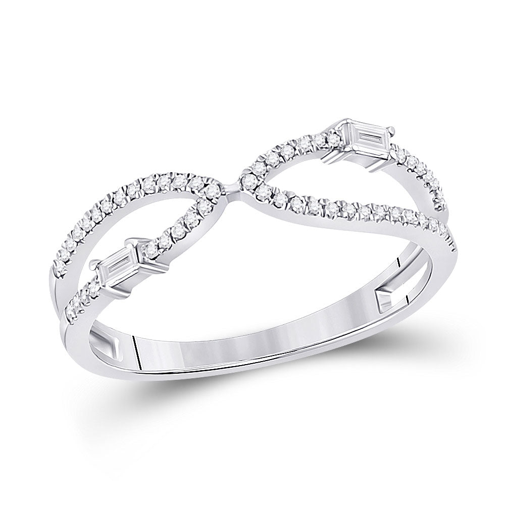 14kt White Gold Womens Baguette Diamond Fashion Ring 1/6 Cttw