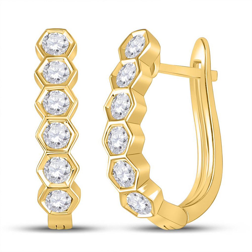 14kt Yellow Gold Womens Round Diamond Hoop Earrings 5/8 Cttw