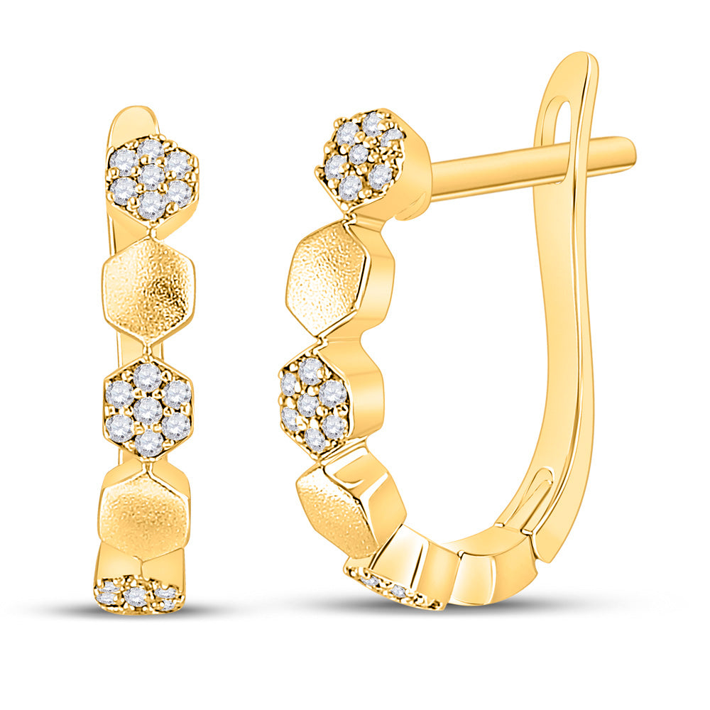 14kt Yellow Gold Womens Round Diamond Geometric Hoop Earrings 1/8 Cttw