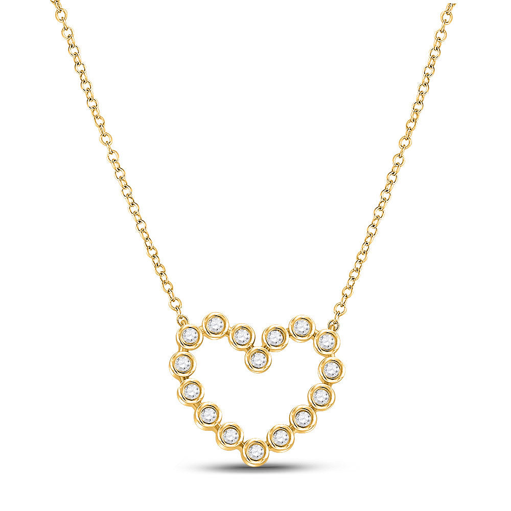 14kt Yellow Gold Womens Round Diamond Outline Heart Necklace 1/4 Cttw