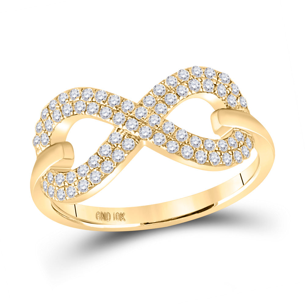 10kt Yellow Gold Womens Round Diamond Infinity Ring 1/3 Cttw