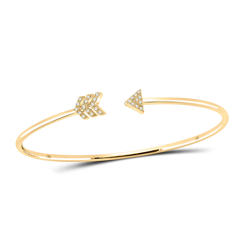 10kt Yellow Gold Womens Round Diamond Arrow Bangle Bracelet 1/10 Cttw