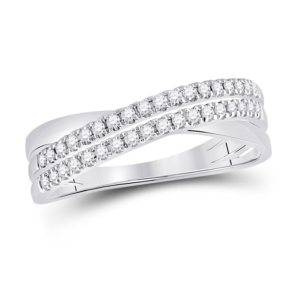 14kt White Gold Womens Round Diamond Crossover Band Ring 1/5 Cttw