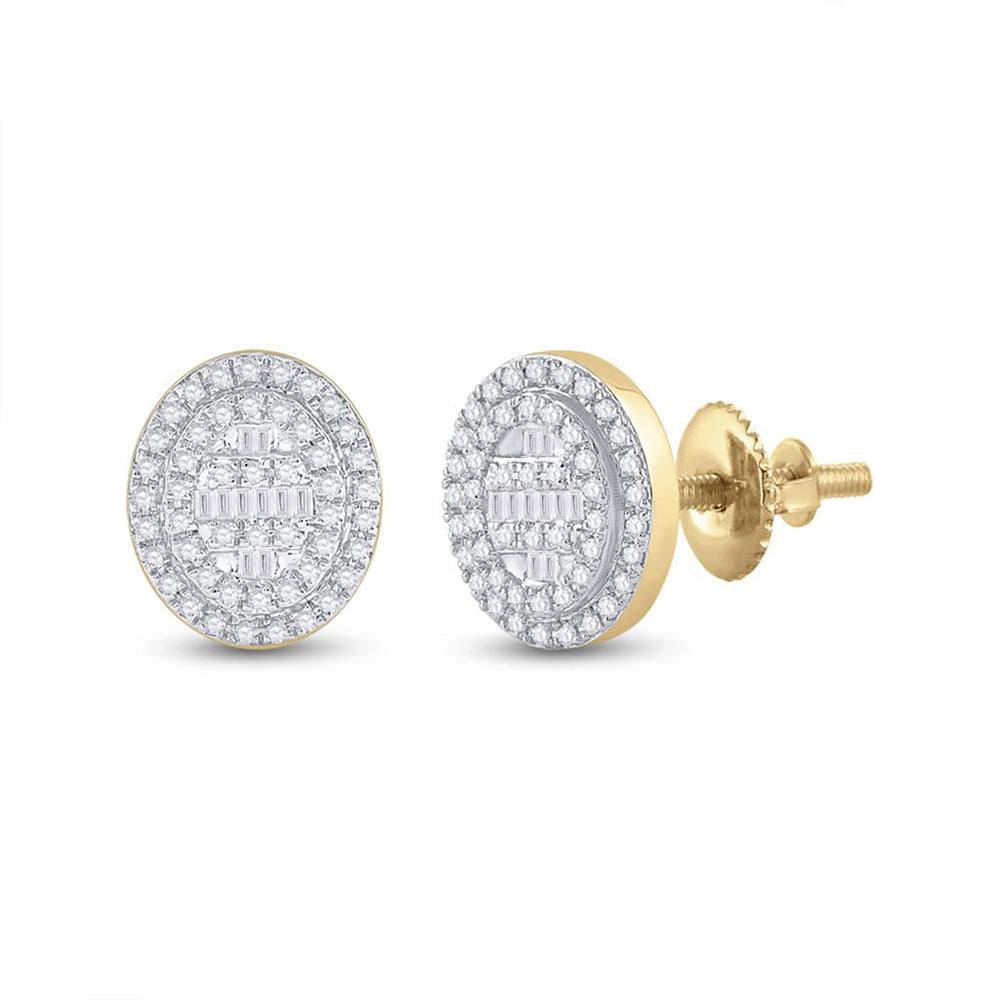 10kt Yellow Gold Womens Baguette Diamond Oval Cluster Earrings 3/8 Cttw