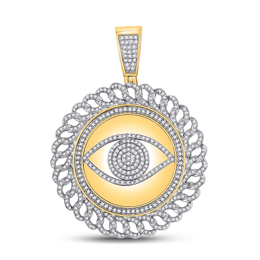 10kt Yellow Gold Mens Round Diamond All Seeing Eye Circle Charm Pendant 1-3/4 Cttw