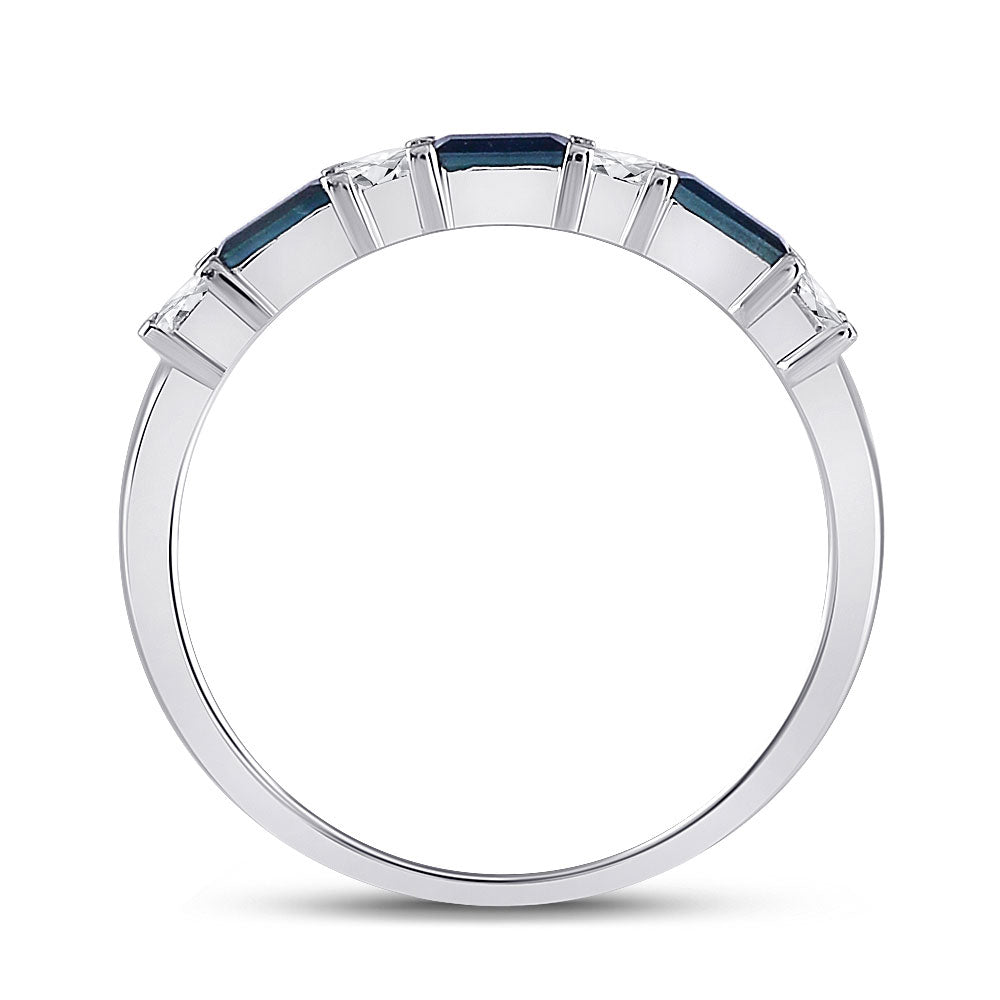 14kt White Gold Womens Baguette Blue Sapphire Diamond Anniversary Ring 5/8 Cttw