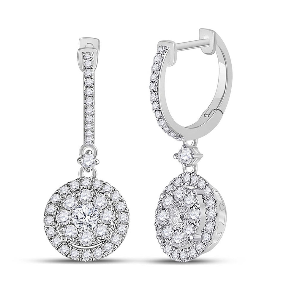 14kt White Gold Womens Round Diamond Hoop Dangle Earrings 1 Cttw