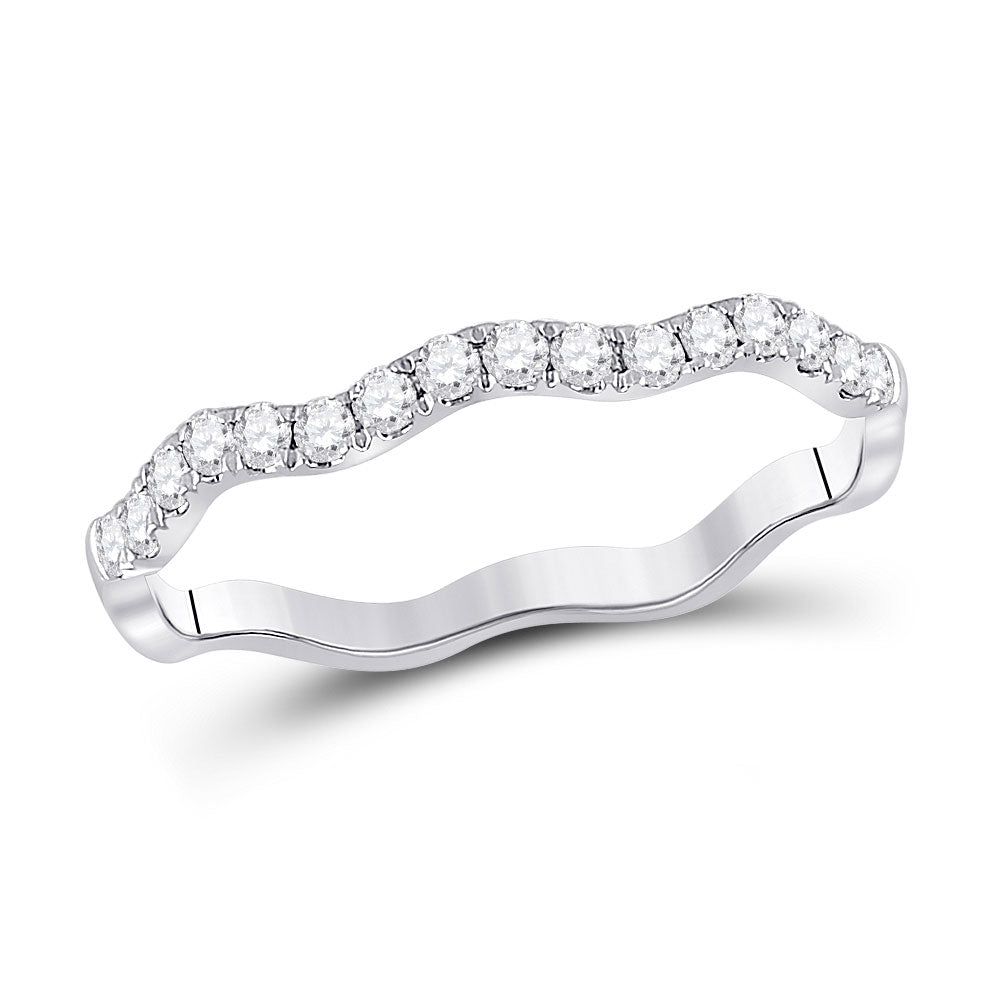 10kt White Gold Womens Round Diamond Wavy Stackable Band Ring 1/4 Cttw