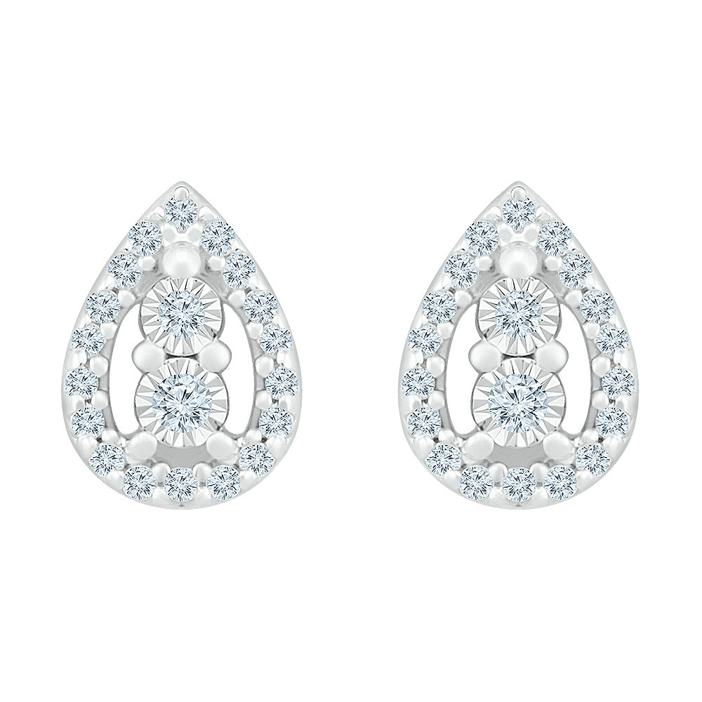 10kt White Gold Womens Round Diamond Teardrop Earrings 1/8 Cttw