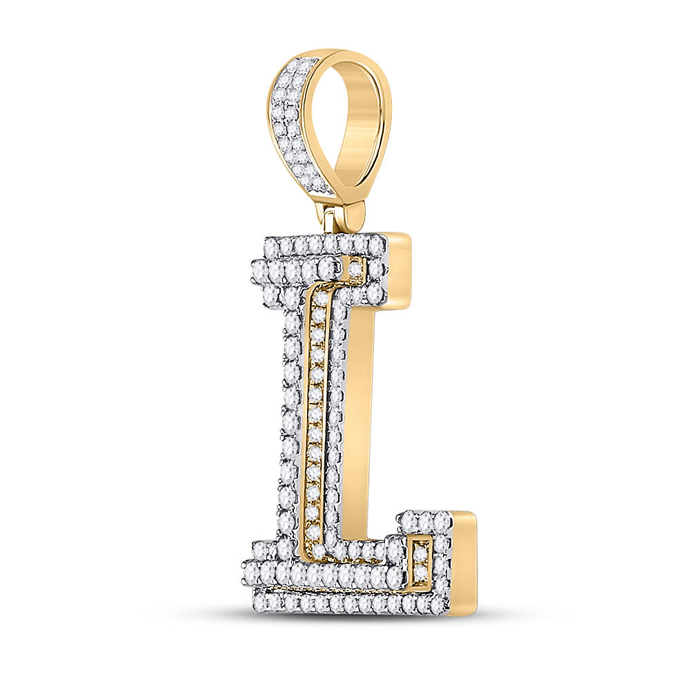 10kt Yellow Gold Mens Round Diamond Initial L Letter Charm Pendant 1-1/3 Cttw