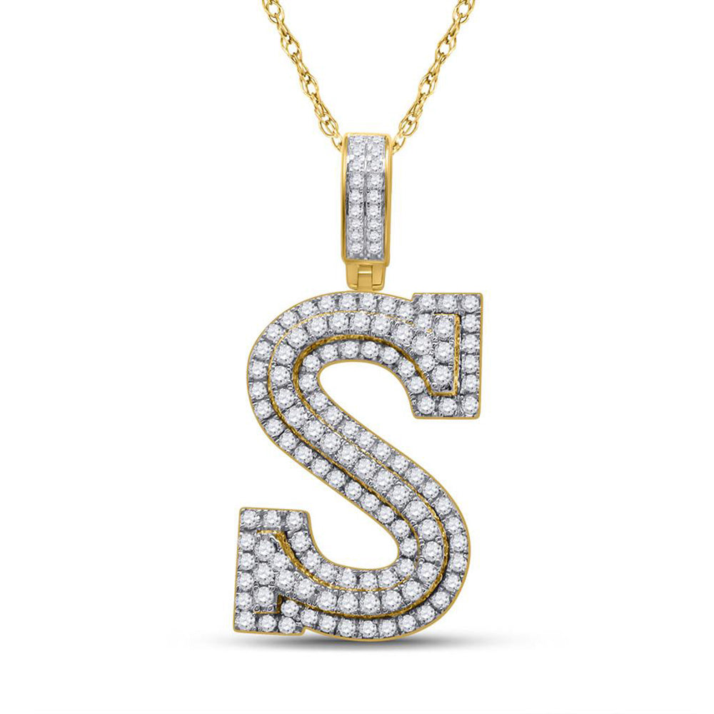 10kt Yellow Gold Mens Round Diamond S Initial Letter Charm Pendant 1-5/8 Cttw