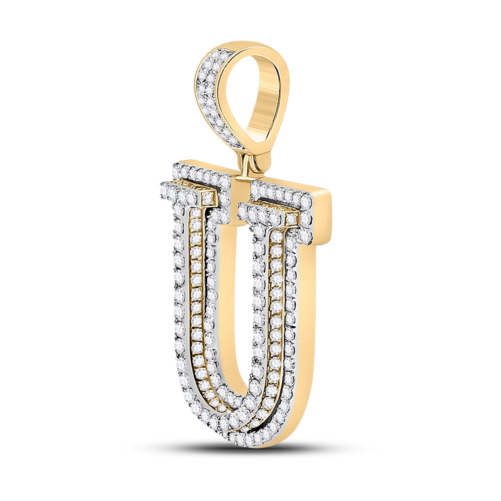 10kt Yellow Gold Mens Round Diamond Letter U Charm Pendant 1-7/8 Cttw
