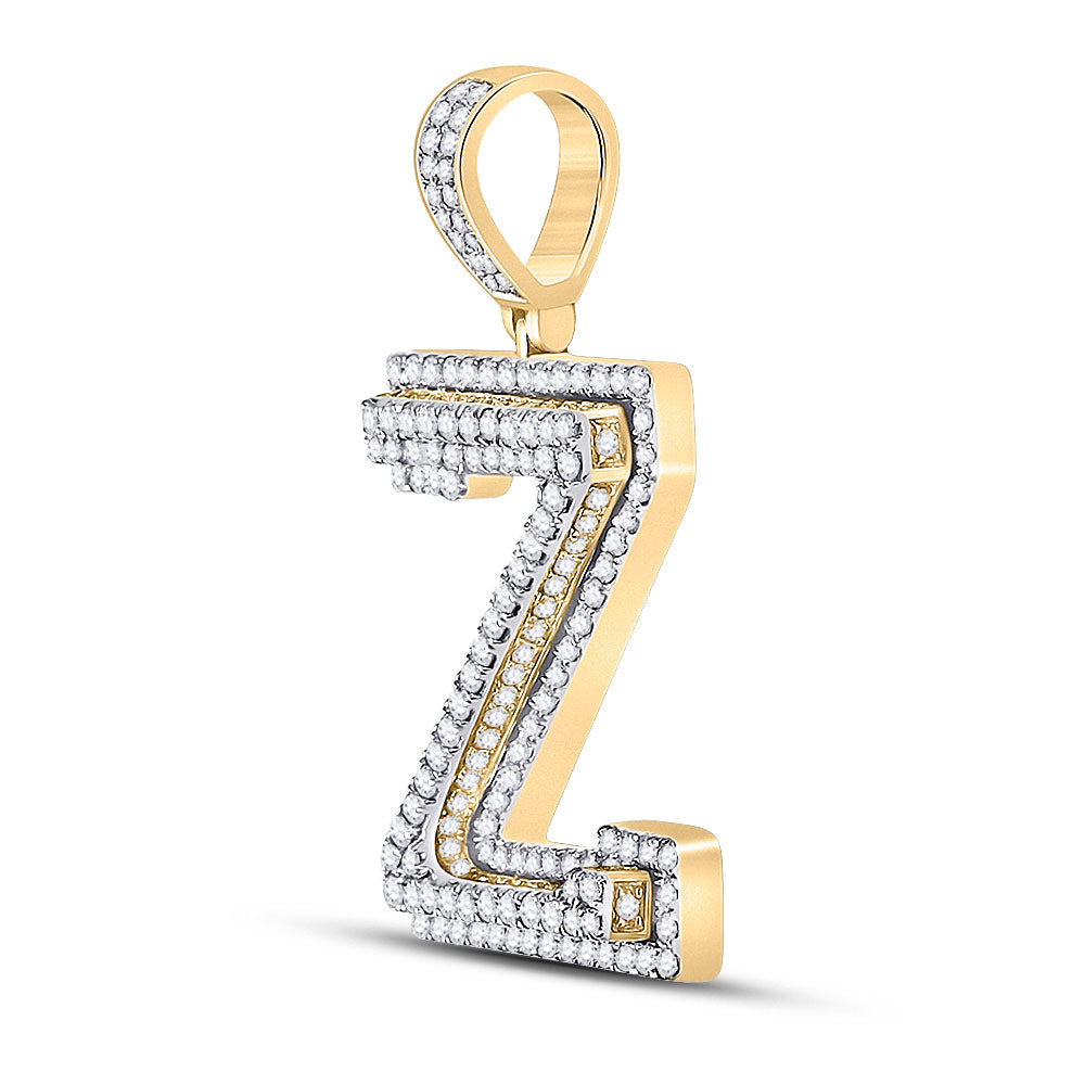 10kt Yellow Gold Mens Round Diamond Letter Z Charm Pendant 1-5/8 Cttw
