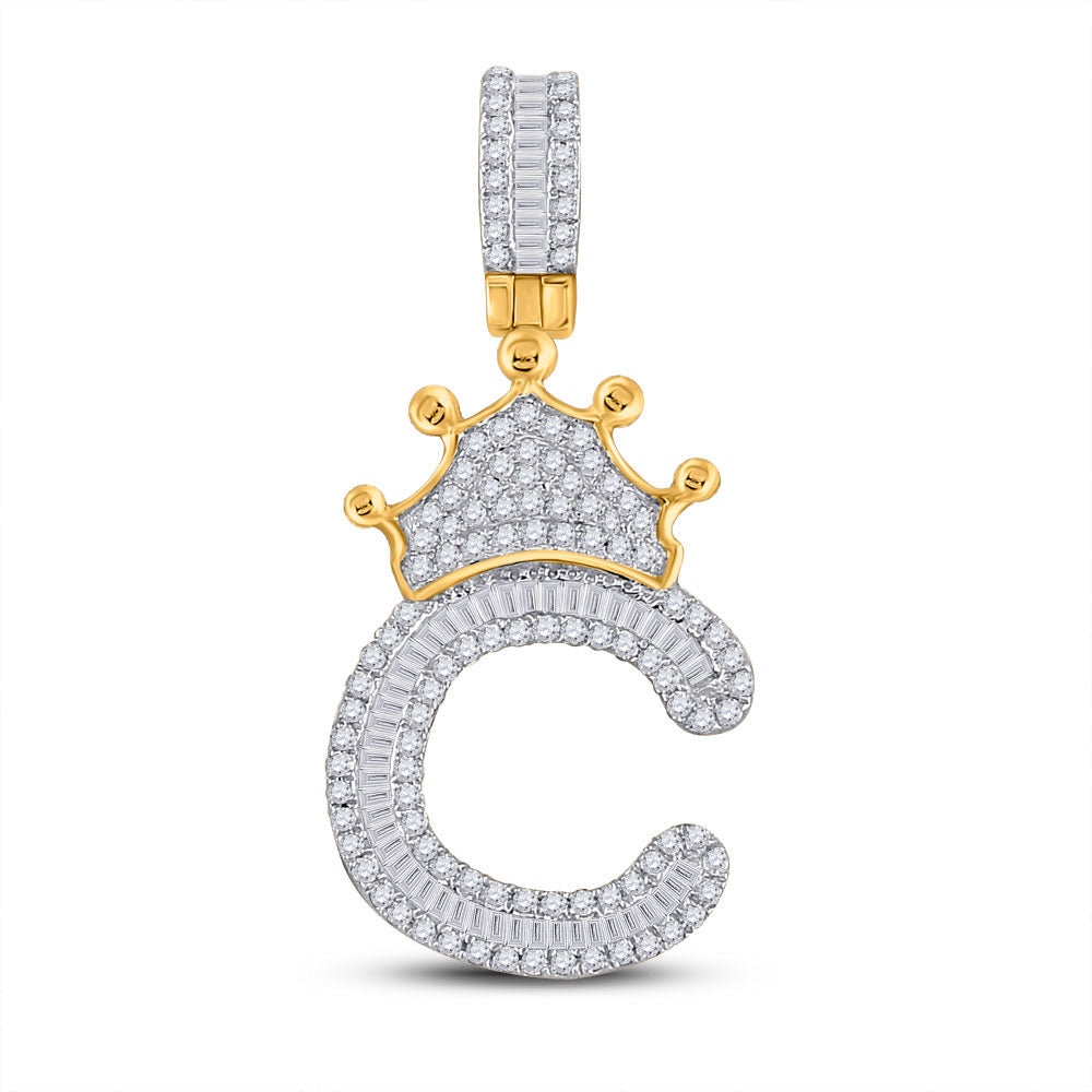 10kt Yellow Gold Mens Round Diamond Crown C Letter Charm Pendant 5/8 Cttw