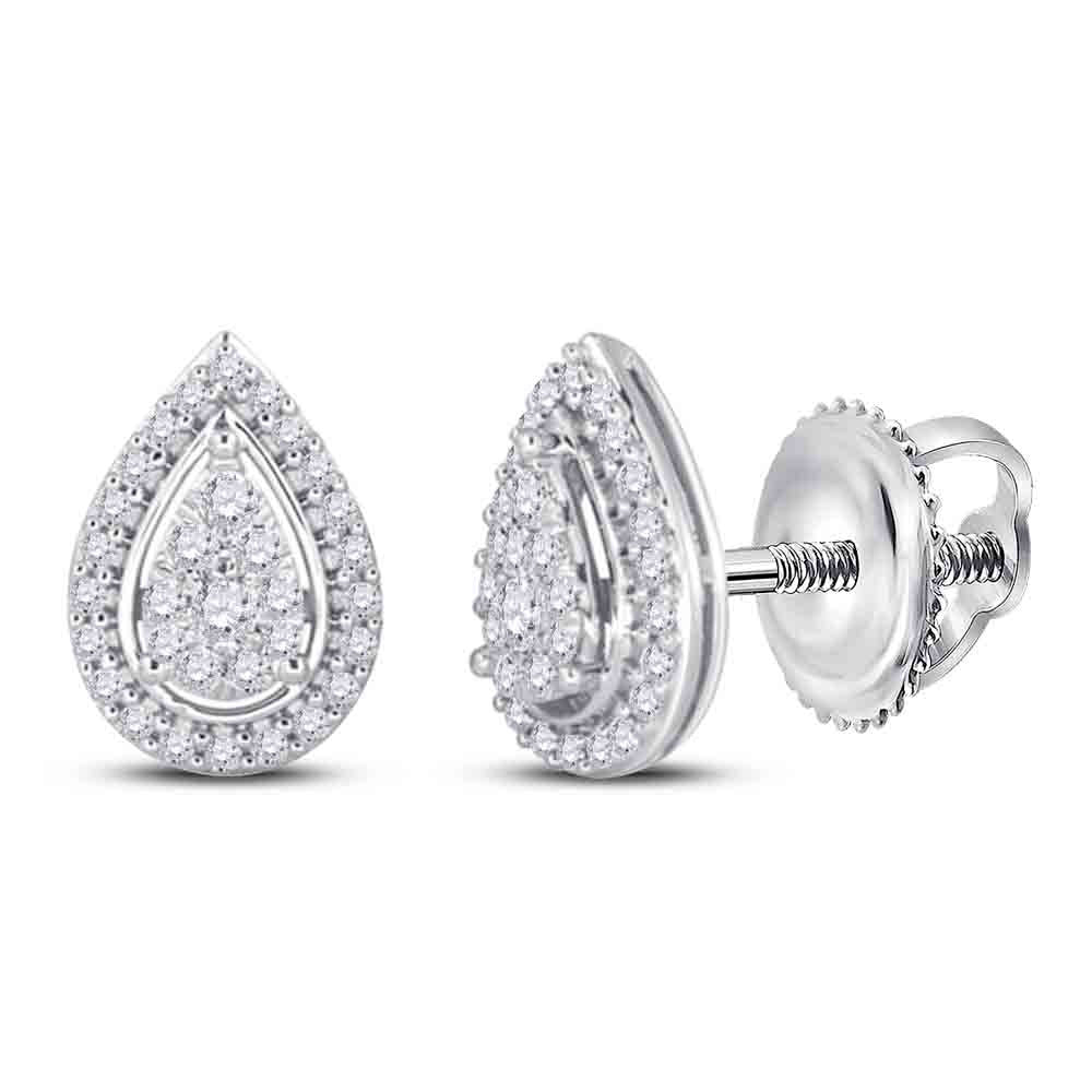 14kt White Gold Womens Round Diamond Teardrop Earrings 1/2 Cttw