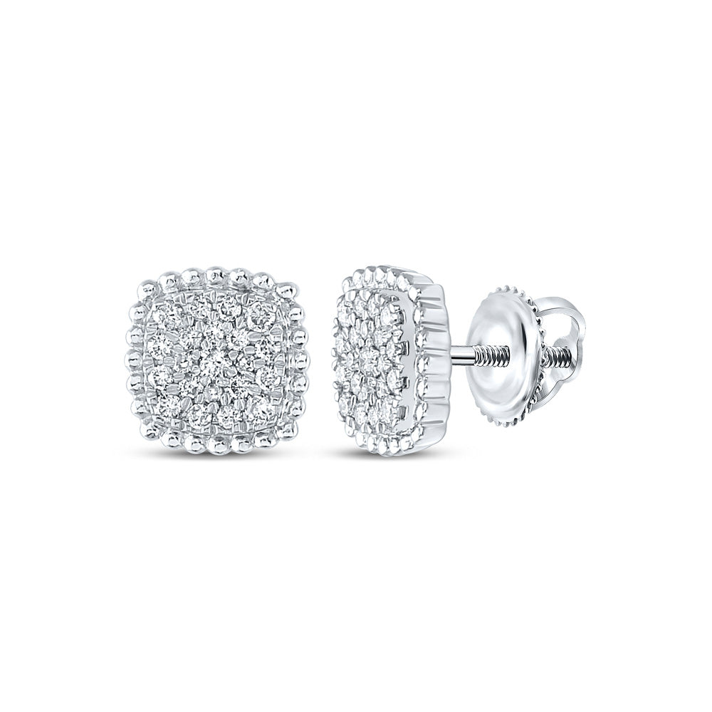 10kt White Gold Womens Round Diamond Square Earrings 1/3 Cttw