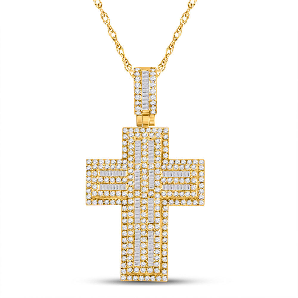10kt Yellow Gold Mens Round Diamond Cross Charm Pendant 3-1/4 Cttw