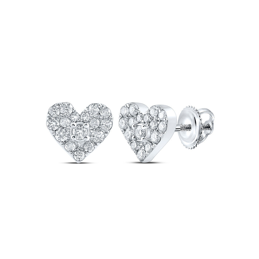 10kt White Gold Womens Round Diamond Heart Earrings 1/3 Cttw
