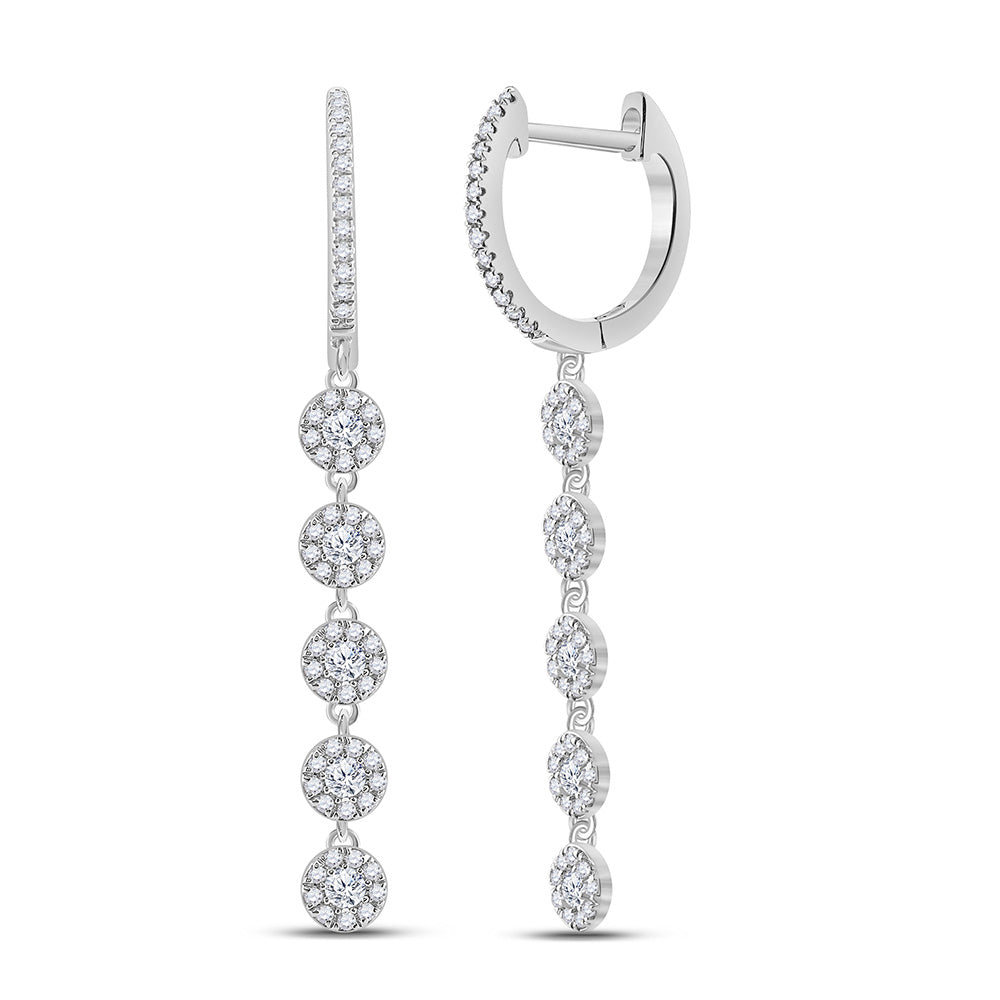 10kt White Gold Womens Round Diamond Hoop Dangle Earrings 5/8 Cttw