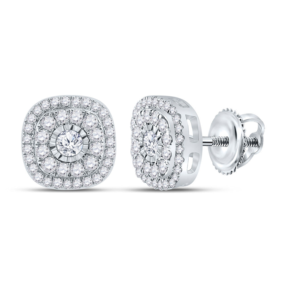10kt White Gold Womens Round Diamond Square Earrings 3/8 Cttw