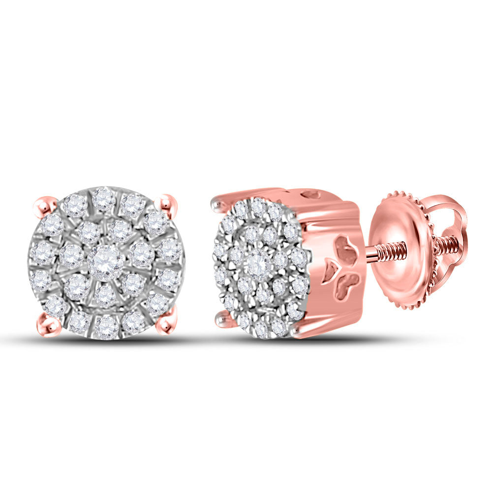 10kt Rose Gold Womens Round Diamond Cluster Earrings 1/8 Cttw