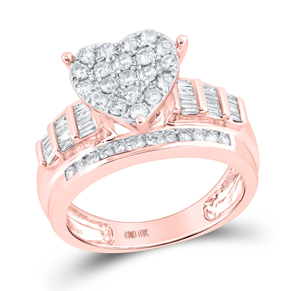 10kt Rose Gold Baguette Diamond Heart Bridal Wedding Engagement Ring 1 Cttw