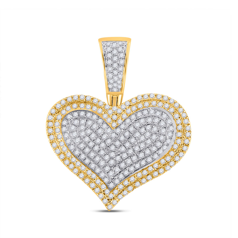 10kt Yellow Gold Mens Round Diamond Heart Charm Pendant 3/4 Cttw