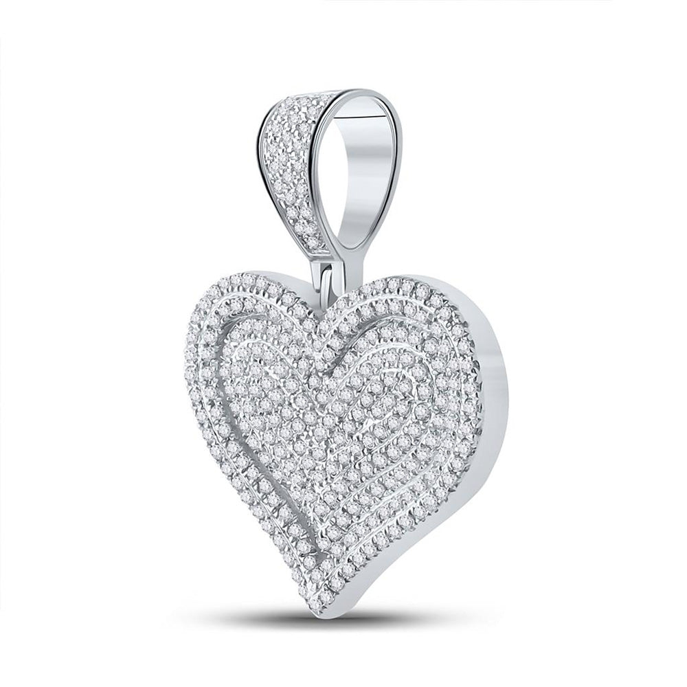 10kt White Gold Mens Round Diamond Heart Charm Pendant 3/4 Cttw
