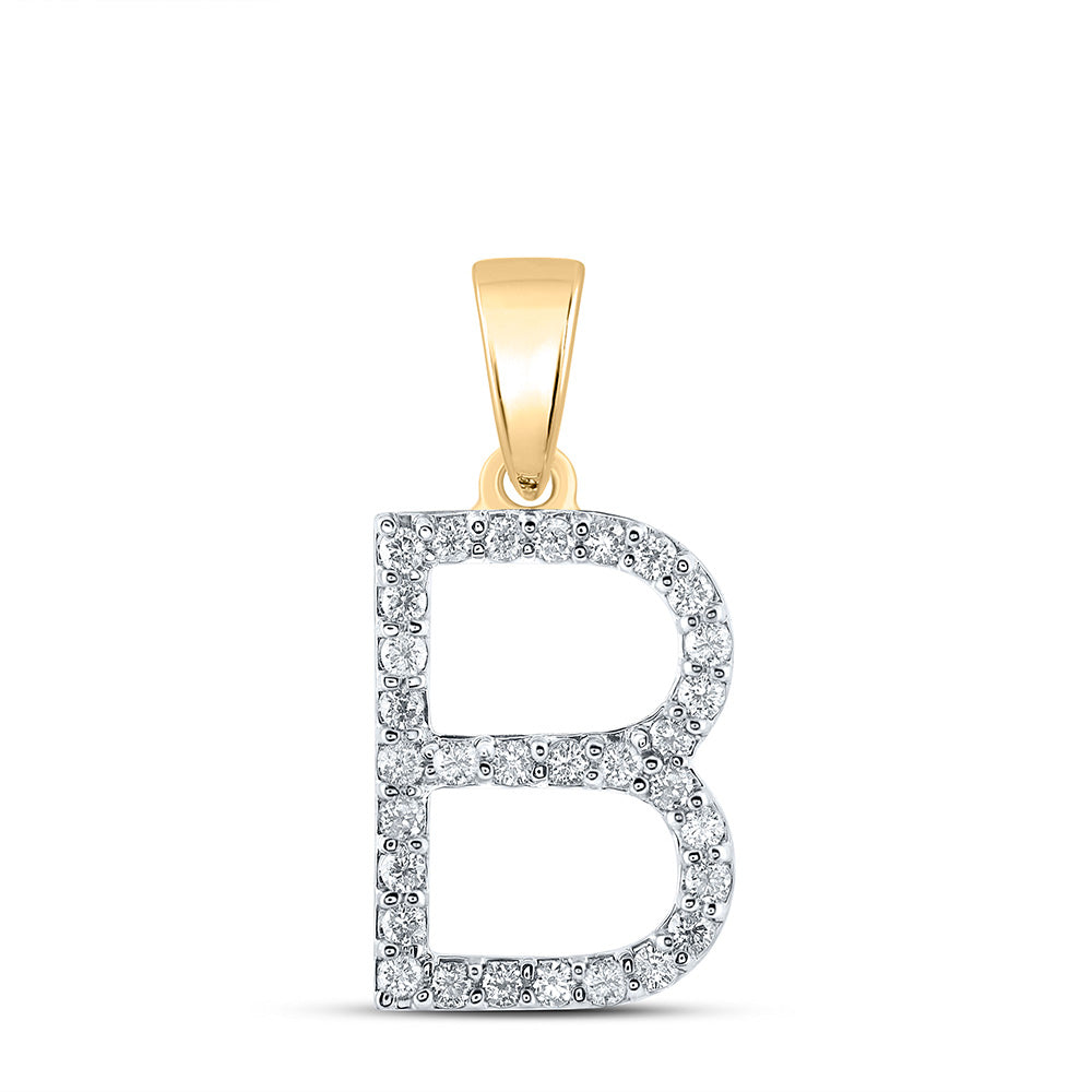 10kt Yellow Gold Womens Round Diamond B Initial Letter Pendant 1/4 Cttw