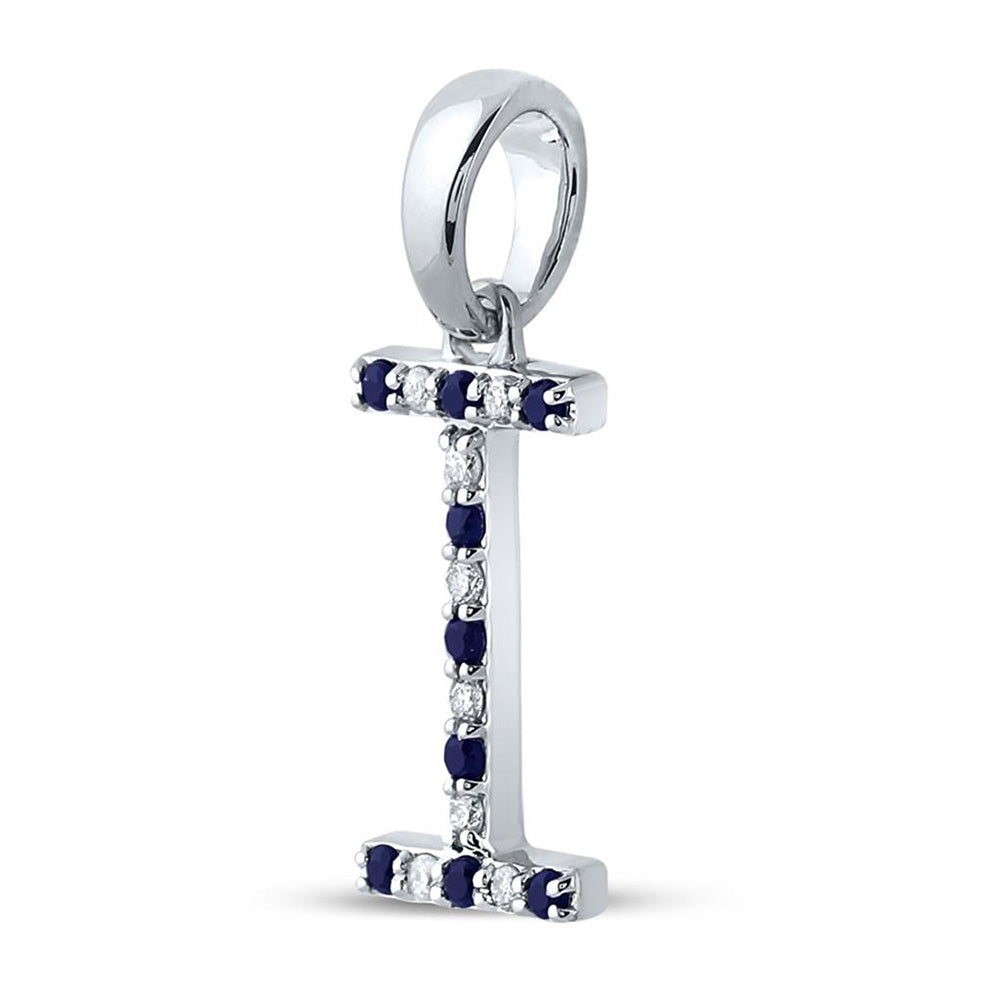 10kt White Gold Womens Round Blue Sapphire Initial I Letter Pendant 1/6 Cttw