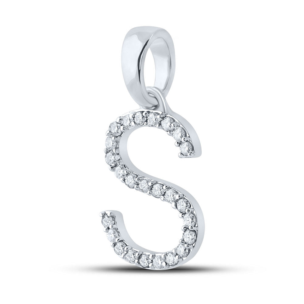 10kt White Gold Womens Round Diamond Initial S Letter Pendant 1/5 Cttw