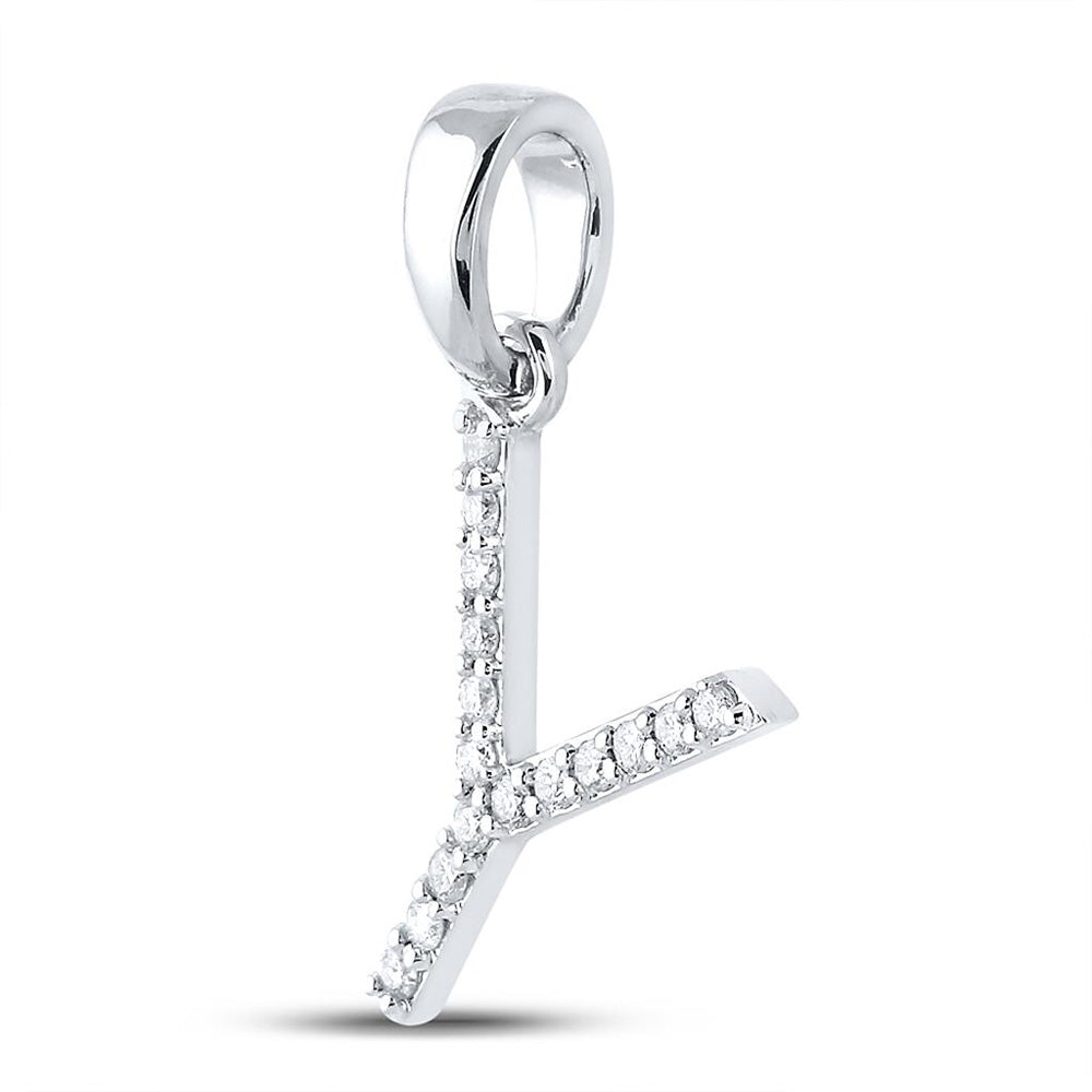 10kt White Gold Womens Round Diamond Y Initial Letter Pendant 1/8 Cttw