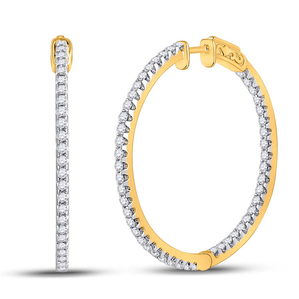 14kt Yellow Gold Womens Round Diamond Inside Outside Hoop Earrings 1-1/2 Cttw