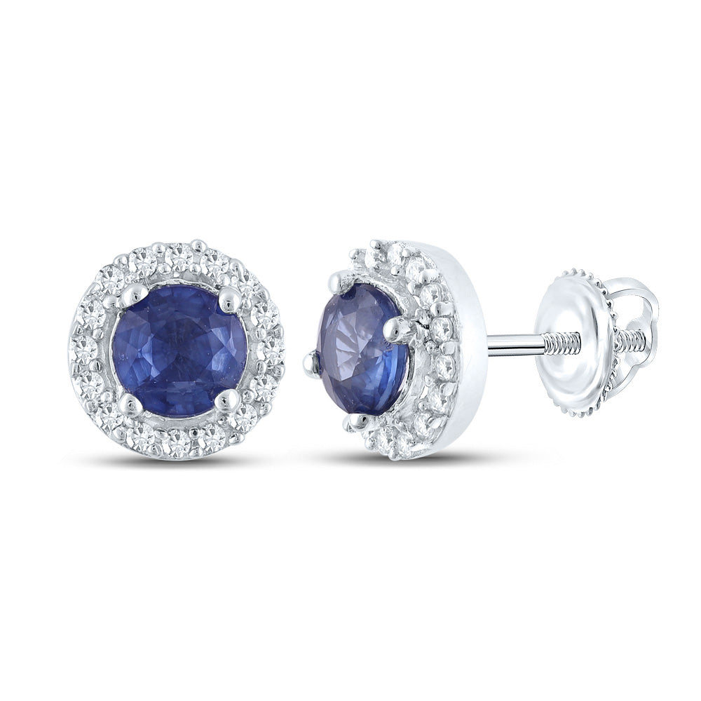 10kt White Gold Womens Round Blue Sapphire Halo Earrings 3/4 Cttw