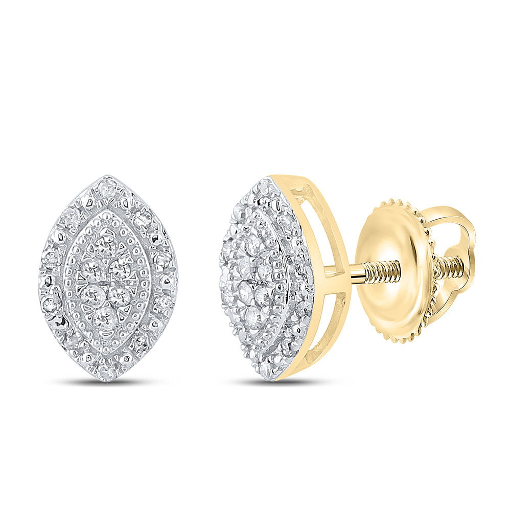 10kt Yellow Gold Womens Round Diamond Oval Cluster Earrings 1/8 Cttw