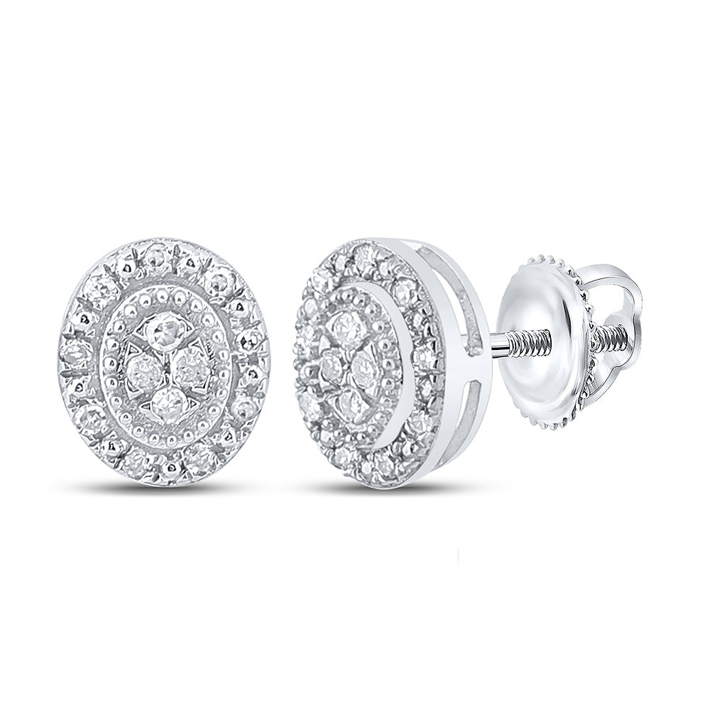 10kt White Gold Womens Round Diamond Oval Earrings 1/10 Cttw