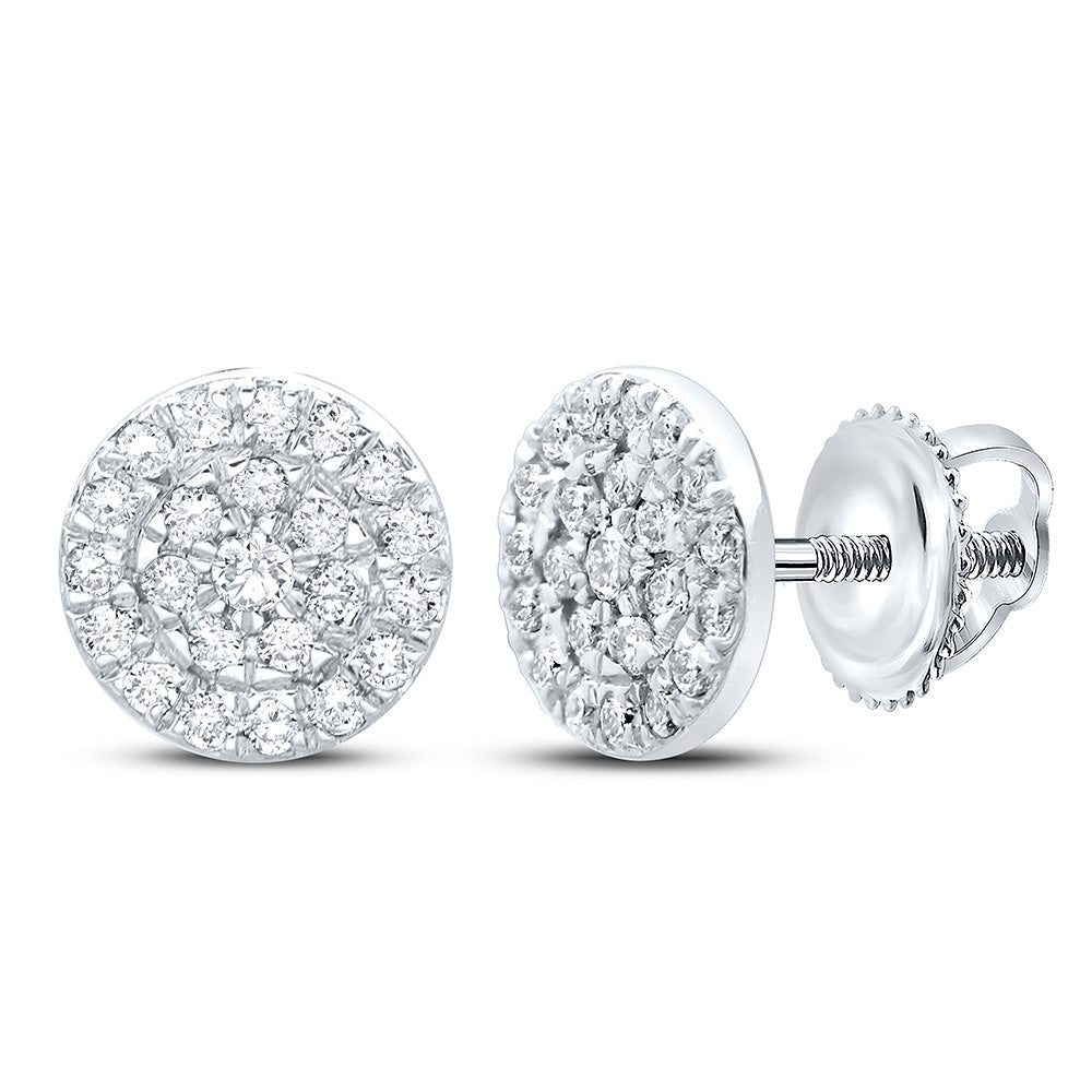 10kt White Gold Womens Round Diamond Cluster Earrings 1/8 Cttw