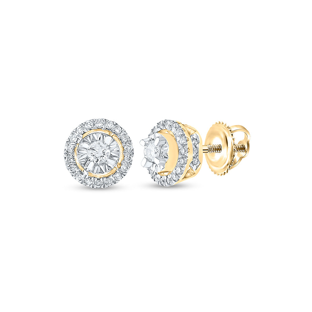 10kt Yellow Gold Womens Round Diamond Halo Earrings 1/4 Cttw